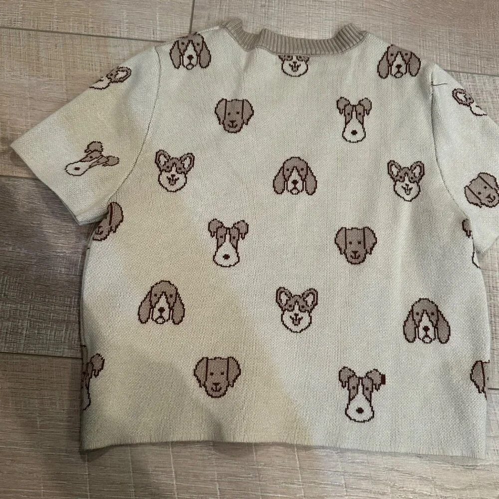 DEBUT GIRLS CROPPED SWEATER DOGS TAN MEDIUM 10/12